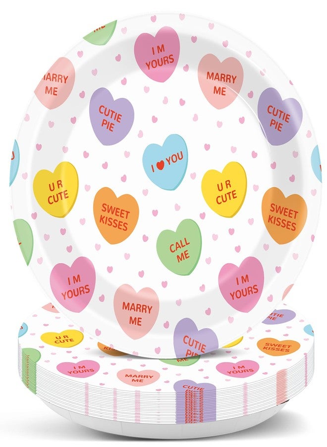 QOUBAI 50Pcs Valentine's Party Oval Plates 11 Inch Disposable Conversation Heart Paper Plate Valentine Tableware Dinnerware Set Heart Platter Dish Tray for Anniversary Wedding Party Decor Supplies - Image 1